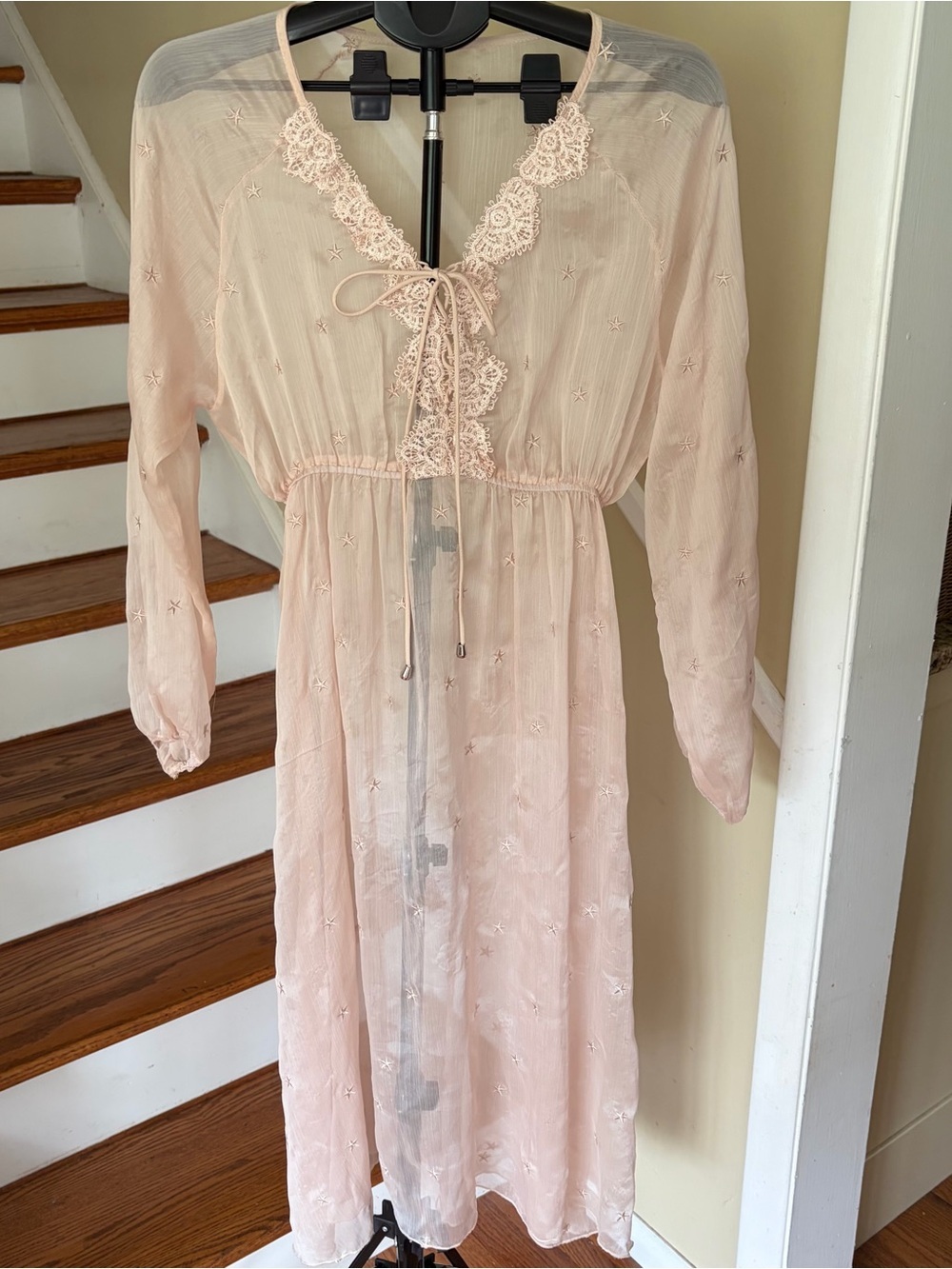 Fairy Sheer Embroidered Star Dress S/M Blush Pink‎ Cottagecore Y2K Ethereal Lace